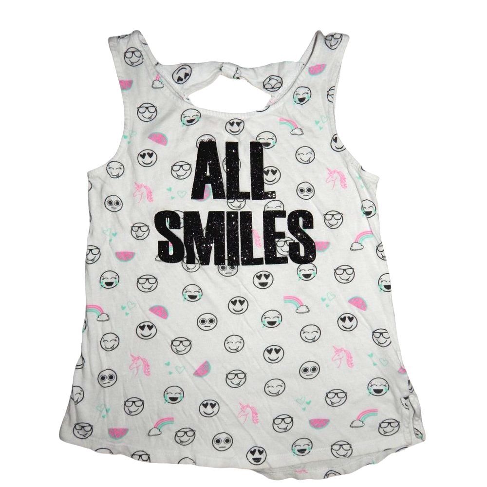 SO Girls 7/8 Medium All Smiles Emoji Tank Top White Black Hearts Unicorn Rainbow